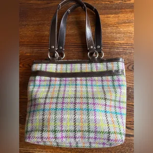 Coach Vintage Penelope Tattersall Plaid Wool Tweed Leather Handbag thumbnail 5