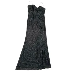 Black Glitter Corset Gown High Slit Lace Up Back Formal Prom Dress Sleeveless 12 thumbnail 5