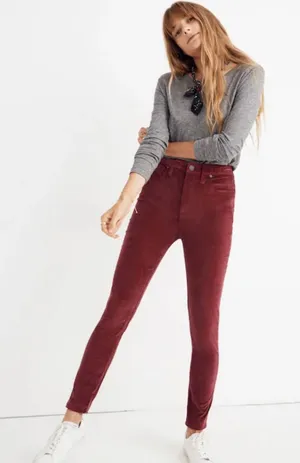 Madewell Women' 10" High Rise Skinny Jeans Velvet Red Sz 35P thumbnail 1