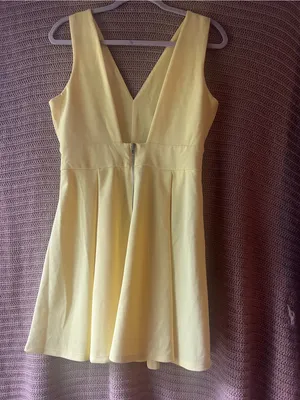 Haute Monde Lemon Yellow V-Neck Sleeveless Fit & Flare Dress thumbnail 4