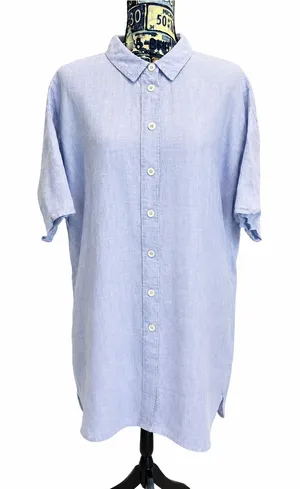 Light Blue Linen Button-Up Dress thumbnail 1