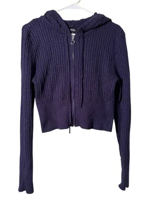 Beverly and Beck Pacsun Women's Size Large Hooded Cardigan Navy Blue Micro Cable thumbnail 1