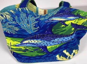 Guy Harvey Dolphin Sequin Tote Bag Blue Green Beach Resort Ocean Coral 14x10 thumbnail 3