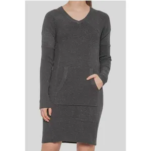 Prana Avalone Dress Womens Small Grey Two-Tone V-Neck Knit Sweater W33180721‎ thumbnail 3