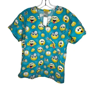 Scrub Central Smiley Faces Scrub Shirt Blue Size M thumbnail 1