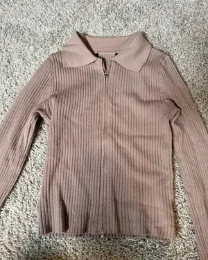 ASOS Brown Ribbed Sweater Zip Up thumbnail 1