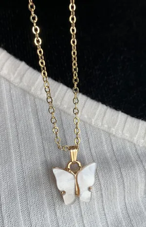 White Butterfly Necklace 14k Gold thumbnail 3