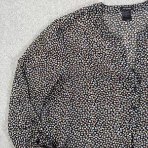 Ann Taylor Sheer Blouse Women's Large Black Geometric Print Long Sleeve V-Neck thumbnail 3