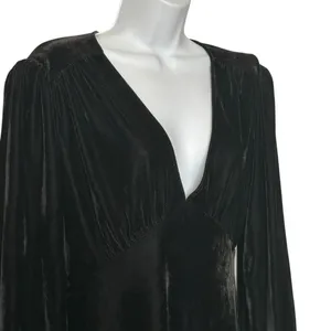 Zara Black Velvet babydoll Dress size L thumbnail 11