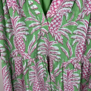 Crown Ivy Dress Sz‎ S Pineapple Green Cottage Tiered Tropical Puff Short thumbnail 4
