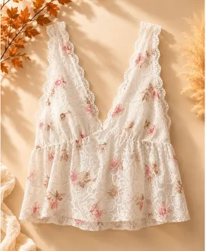 ROMWE White Floral Lace Corset Tank Top Size Medium thumbnail 1