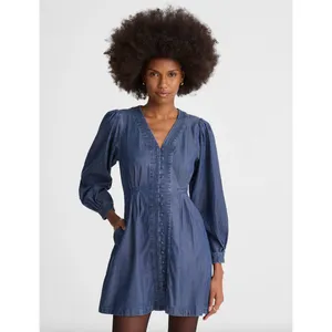 Madewell Denim Button Front Mini Dress Annandale Wash Blue Rigid US 10 NWT thumbnail 2