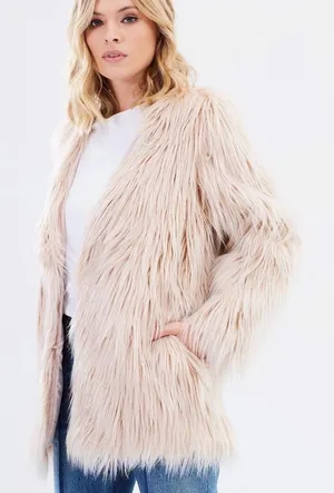 Lioness Portofino Faux Fur Coat XS/S Blush Cream Shaggy Oversized Mob Wife thumbnail 1