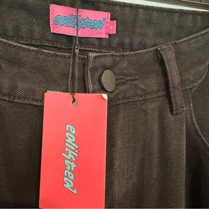 New Edikted Wide Leg Jeans Sz S Oversized Boyfriend Cargo Black Mid-rise Y2K thumbnail 8