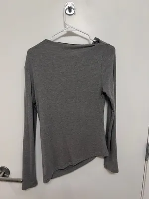Gray Draped Neck Long Sleeve Top Size L thumbnail 4