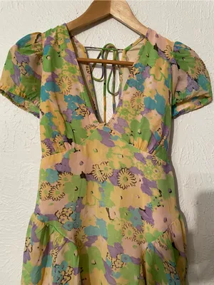 ASOS DESIGN Short Sleeve V-neck Chiffon Mini Dress Floral Print Size 0 thumbnail 5