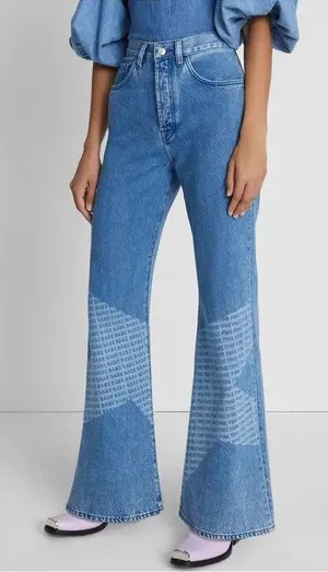 7 For All Mankind Easy Flare In Star Patchwork Denim Jeans Size 26 thumbnail 1