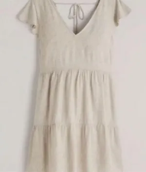 Abercrombie & Fitch Beige Lined Tiered V-Neck Pocket Dress Linen Blend Size S thumbnail 4