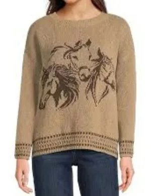 NWT Blu Pepper Horse Knit Sweater L Oversized Western Boho Equestrian Flecked thumbnail 1