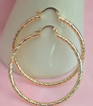 Elegant Gold Hoop Earrings 18K Gold Filled Twist Cut Hoop 50MM thumbnail 1