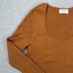 Old Navy Women's XL Brown Ribbed Knit Sweetheart Neckline Long Sleeve Sweater thumbnail 3