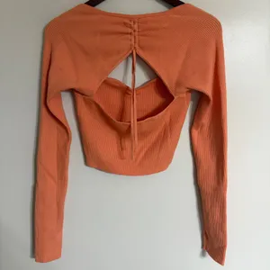 American Eagle Womens Ribbed‎ Long Sleeve Cutout Crop Top Coral Orange Large thumbnail 7