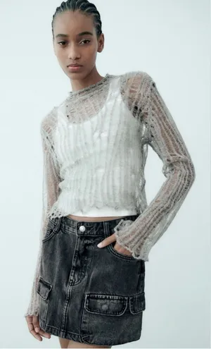 Zara Black Washed Y2K Denim Cargo Mini Skirt XS Mid Rise Utility Pocket NWT NEW thumbnail 1