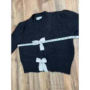 ee:some Black‎ Knit Bow Front Cardigan Sweater Women’s M thumbnail 5
