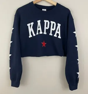 Navy Blue Kappa Star Cropped Long Sleeve Pullover Sweatshirt thumbnail 1