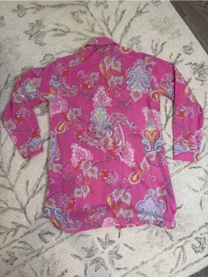 Lauren Ralph Lauren XS Pink Paisley Linen Blend Nightgown Sleep Shirt | Like New thumbnail 6