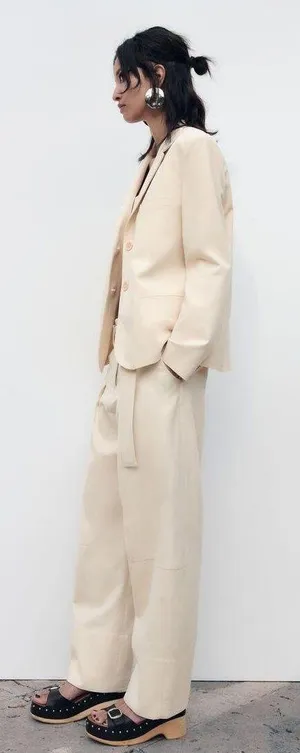 ZARA blazer cotton casual boyfriend relaxed mom classic beige thumbnail 3