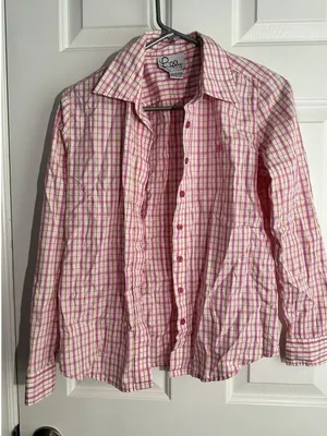 Lilly Pulitzer Women Pink Orange Plaid Cotton Long Sleeve Collar Button Up Top 2 thumbnail 1