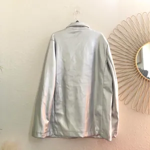 Vigoss Silver metallic faux leather blazer Suit Sleek Jacket Coat Long Sleeve Single One Button-XL #festival #office siren #preppy #avant-garde #corporate Measurement in pics thumbnail 3
