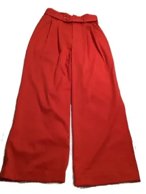 Antonio Melani Red High-Waisted Belted Wide Leg Pants Size 8 thumbnail 4