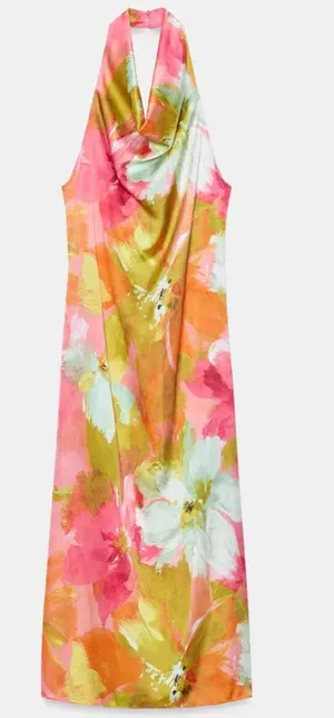 ZARA Printed Satin Midi Dress thumbnail 1