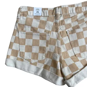 PacSun Women’s Checkerboard Mom Shorts Size 25 Tan Checker Denim High Waist thumbnail 8