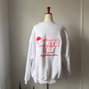 White Fox White Crewneck Happy Holidays Edition Sweatshirt with Pink Logo thumbnail 3