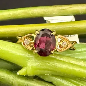 Vintage 14K HGE Heavy Gold Electroplated Genuine Garnet & Diamond Ring Size 7 thumbnail 1