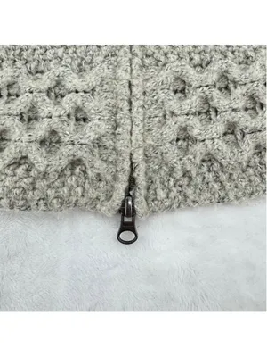 J Jill Tan Cable Knit Cardigan Sweater Zip Front Cottagecore Fisherman Sz Medium thumbnail 7