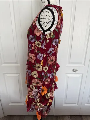 Nina Leonard Burgundy Floral Embroidered Midi Dress thumbnail 7