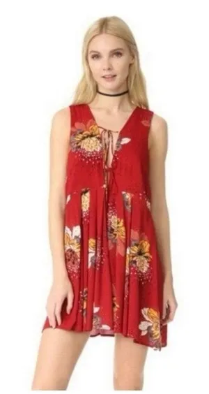 Free‎ People Lovely Day Red Tunic Dress Size Small thumbnail 1