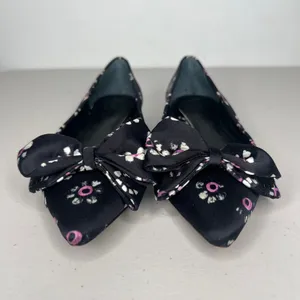 Tory Burch Black Rosalind Bow Floral Pointed Ballet Flats Size 5 thumbnail 7