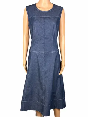 DONNA KARAN New York Denim Paneled A-Line Midi Dress POCKETS Size 10 thumbnail 2