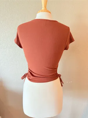 Forever 21 Rust Ribbed Ruched Drawstring Side Crop Top Small thumbnail 3