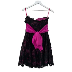 Betsey Johnson Strapless Lace Dress Pink Black Party Cocktail Size 8 thumbnail 8