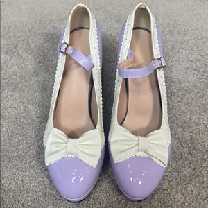 Women’s Purple Chunky Heel Mary Jane Pumps Cute Bow Round Toe Size 8 NEW thumbnail 3