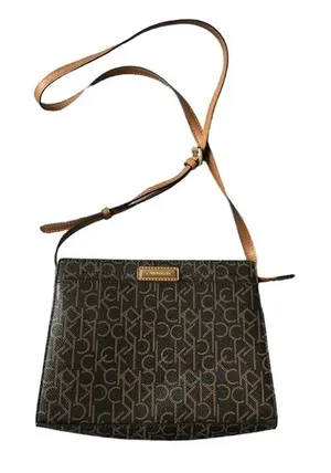 Calvin Klein Frida Signature Crossbody Handbag Shoulder Purse Black Brown Logo thumbnail 1