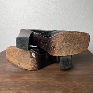 VTG Michael Perry Dark Brown Leather Crocodile Square Toe Block Heel Ankle Boots thumbnail 10