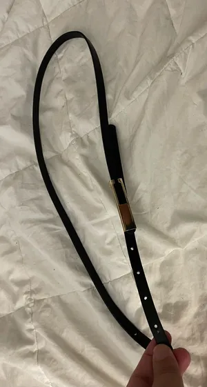 Black Skinny Belt with Gold Rectangular Buckle thumbnail 1