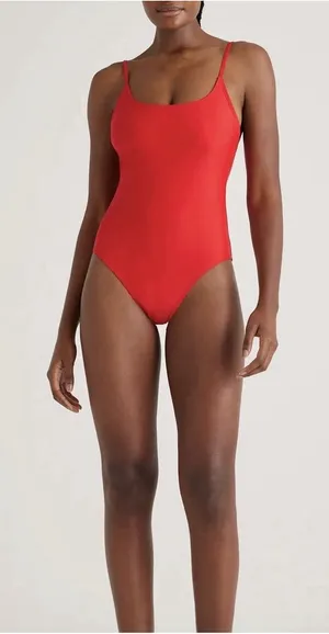 NWT Quince Cherry Red Italian Cami One-Piece Swimsuit Size Small thumbnail 1